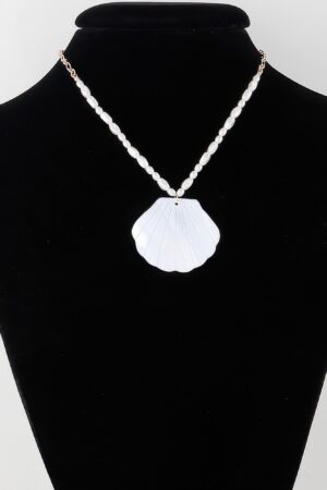 Marbled Seashell Bead Necklace – Cream & Gold, 14-inch