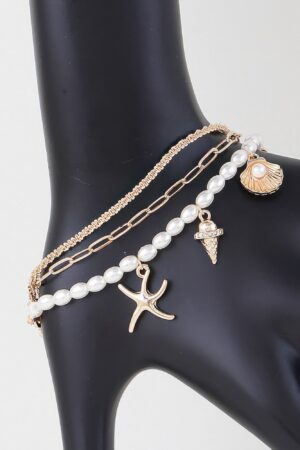 At The Beach Multi Charm Bracelet – Gold Finish with Cream Charms