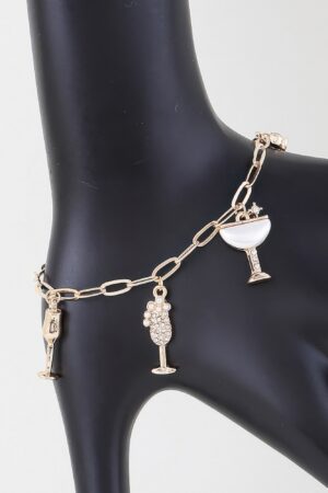 Party Drinks Charm Chain Bracelet – Gold with Clear Jewels