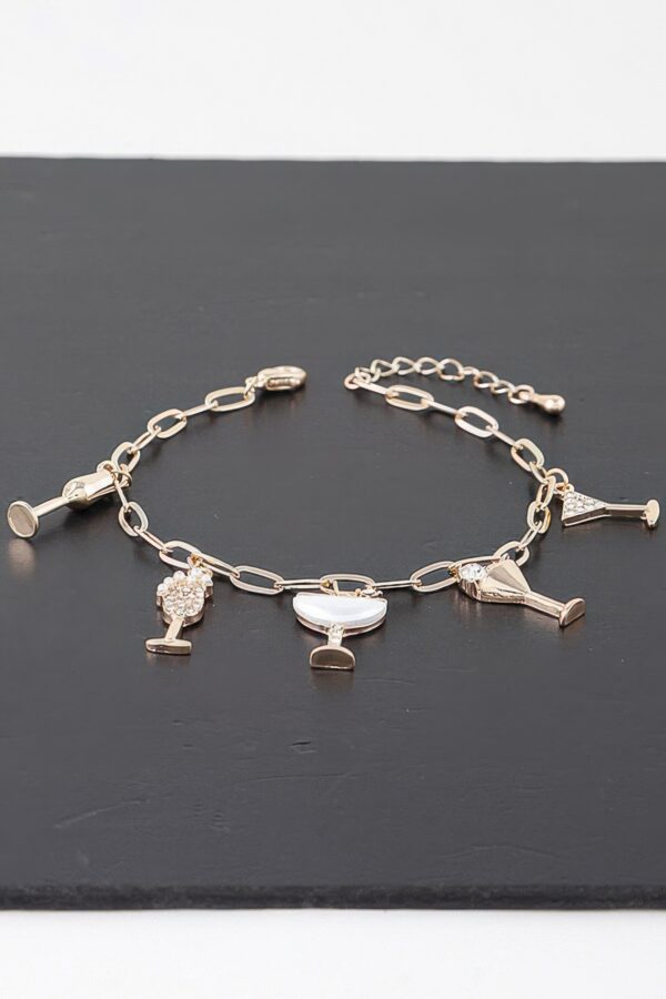 Party Drinks Charm Chain Bracelet – Gold with Clear Jewels