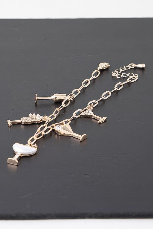 Party Drinks Charm Chain Bracelet – Gold with Clear Jewels