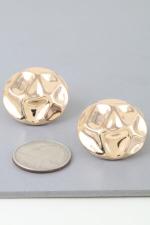 Shiny Hammered Dome Earrings – Gold Finish