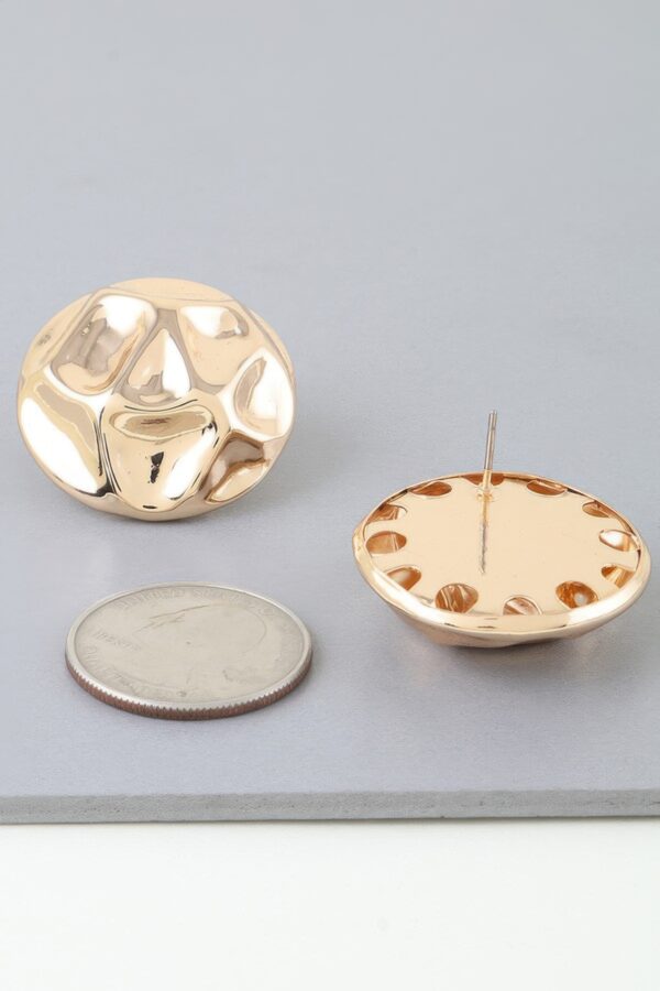 Shiny Hammered Dome Earrings – Gold Finish