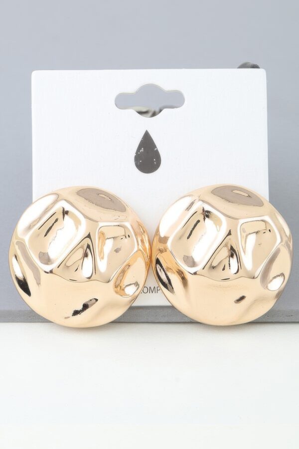 Shiny Hammered Dome Earrings – Gold Finish