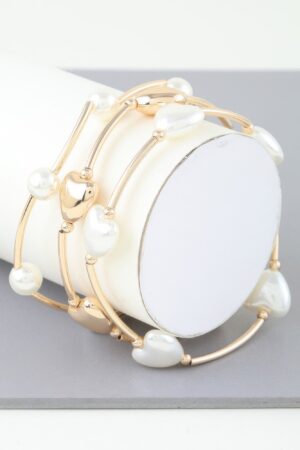 Heart Beaded Wrap Bracelet – Gold Cream or Silver Cream