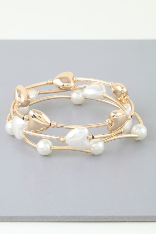 Heart Beaded Wrap Bracelet – Gold Cream or Silver Cream