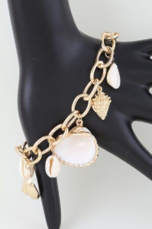 Multi Seashell Charm Chain Bracelet – Gold Cream