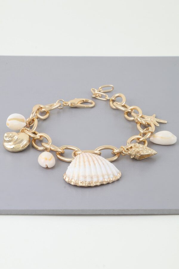 Multi Seashell Charm Chain Bracelet – Gold Cream