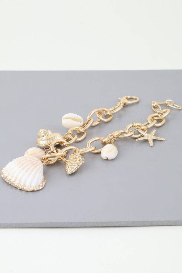 Multi Seashell Charm Chain Bracelet – Gold Cream