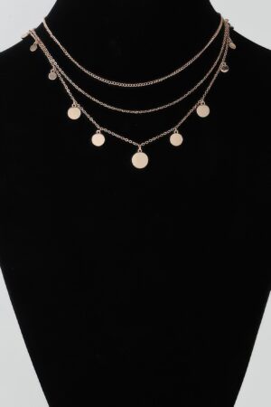 Triple Round Charm Chain Necklace – Delicate Gold & Silver