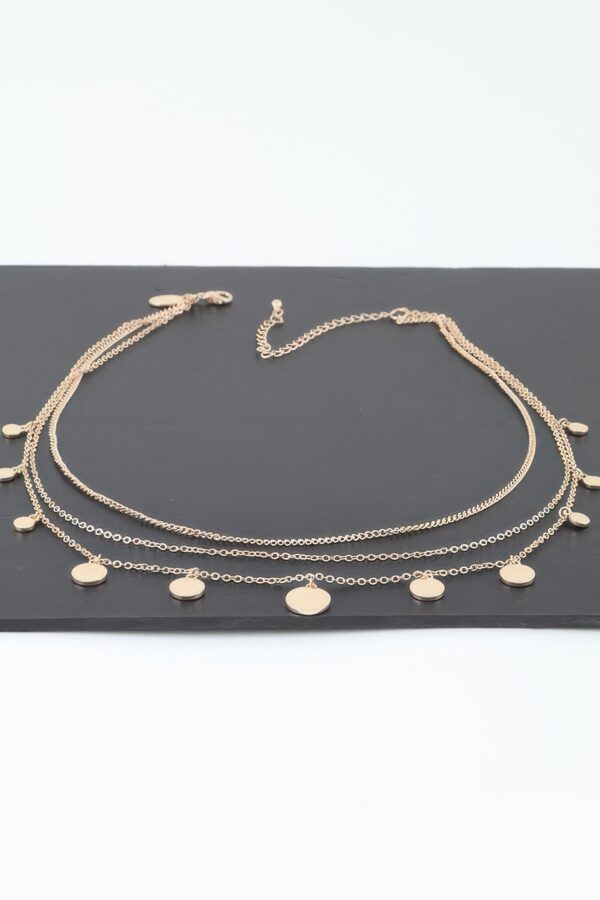 Triple Round Charm Chain Necklace – Delicate Gold & Silver