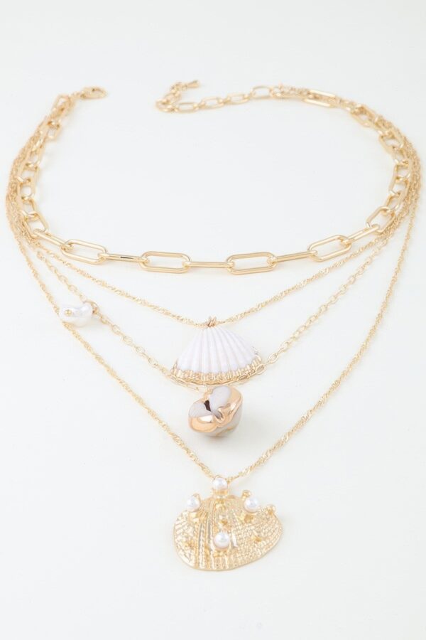 Under the Sea Charm Chain Necklace – Seashells, Gold Cream