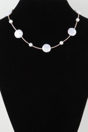 Stone Beaded Charm Necklace – Gold Cream
