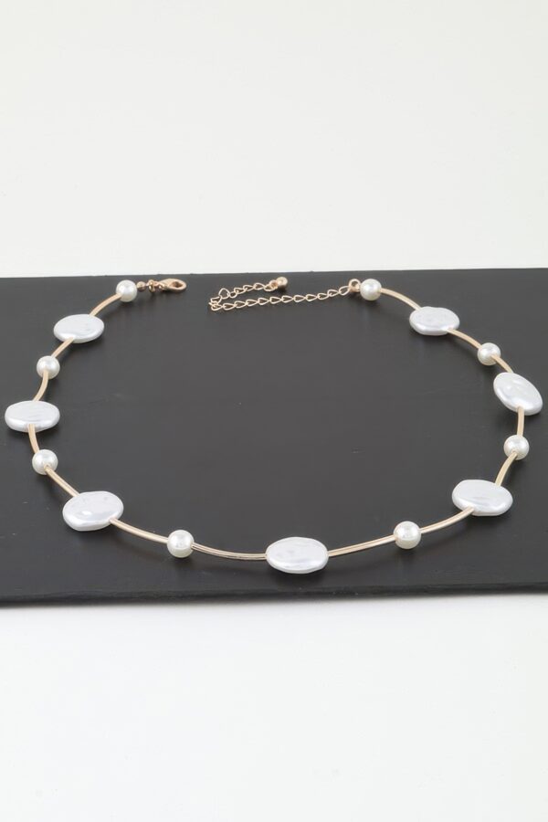 Stone Beaded Charm Necklace – Gold Cream