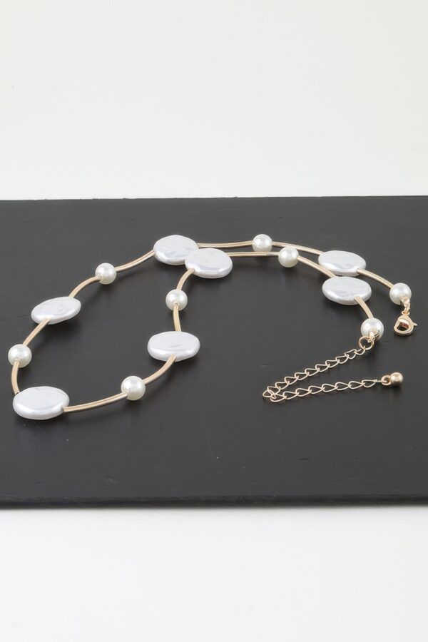 Stone Beaded Charm Necklace – Gold Cream
