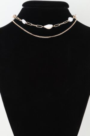 Double Pearl Chain Necklace – Two-Pearl Minimalist, Gold Cream