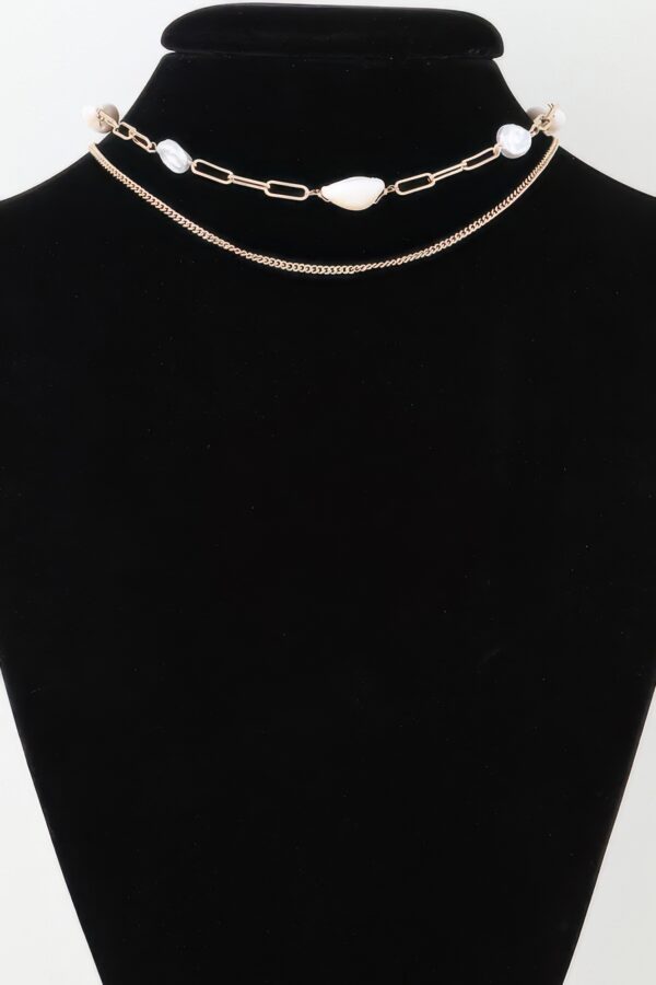 Double Pearl Chain Necklace – Two-Pearl Minimalist, Gold Cream
