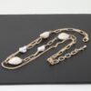 Double Pearl Chain Necklace – Two-Pearl Minimalist, Gold Cream