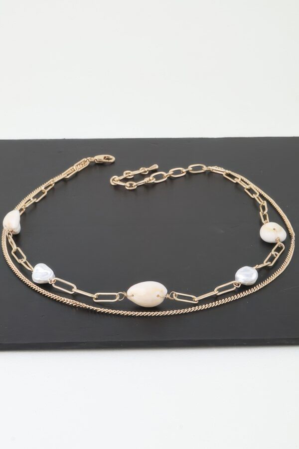 Double Pearl Chain Necklace – Two-Pearl Minimalist, Gold Cream