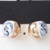 Gold-Plated Marble Swirl Clasp Earrings – Blue