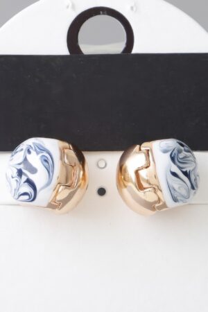 Gold-Plated Marble Swirl Clasp Earrings – Blue