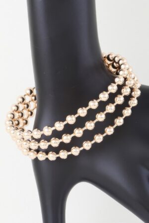 Wide Triple-Row Beaded Cuff Bracelet – Gold or Silver