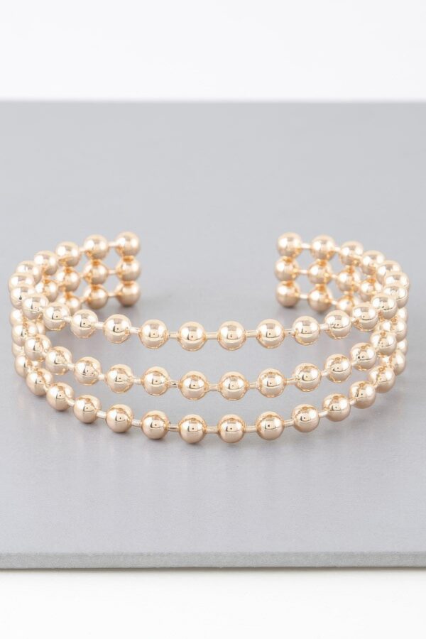 Wide Triple-Row Beaded Cuff Bracelet – Gold or Silver