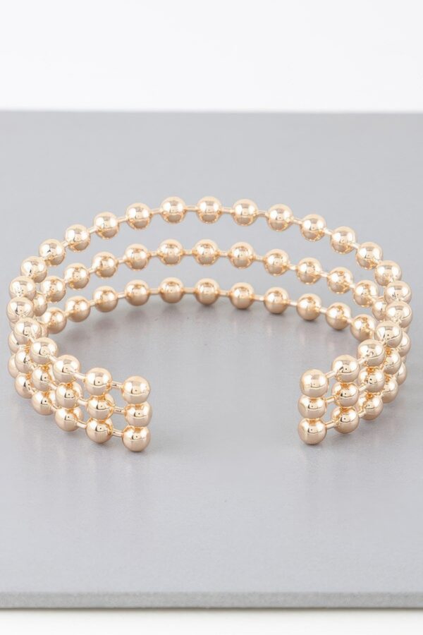 Wide Triple-Row Beaded Cuff Bracelet – Gold or Silver