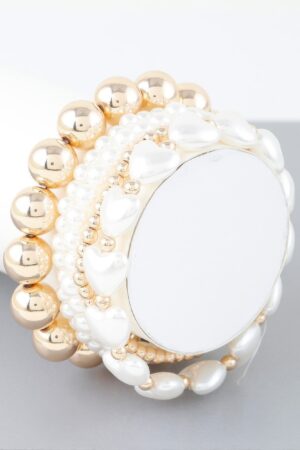 Multi Heart Stone Beaded Bracelet – Gold-Plated with Cream Stones