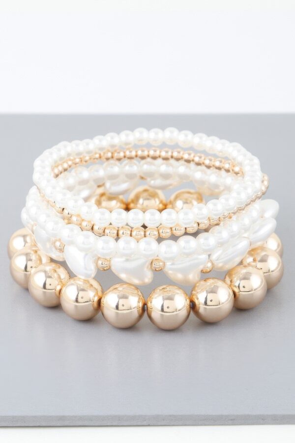 Multi Heart Stone Beaded Bracelet – Gold-Plated with Cream Stones