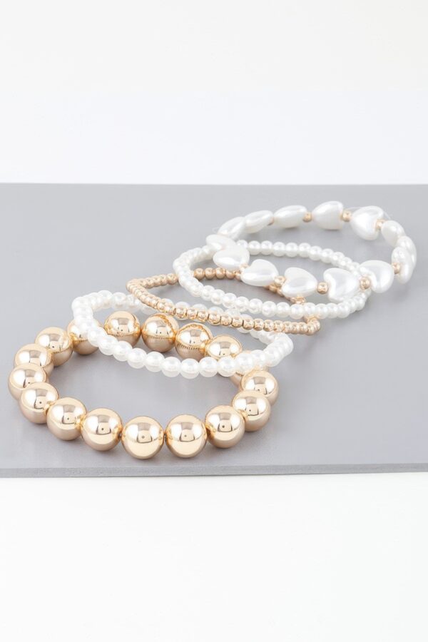 Multi Heart Stone Beaded Bracelet – Gold-Plated with Cream Stones
