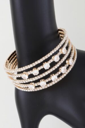Jeweled Adjustable Cuff Bracelet – Gold or Silver