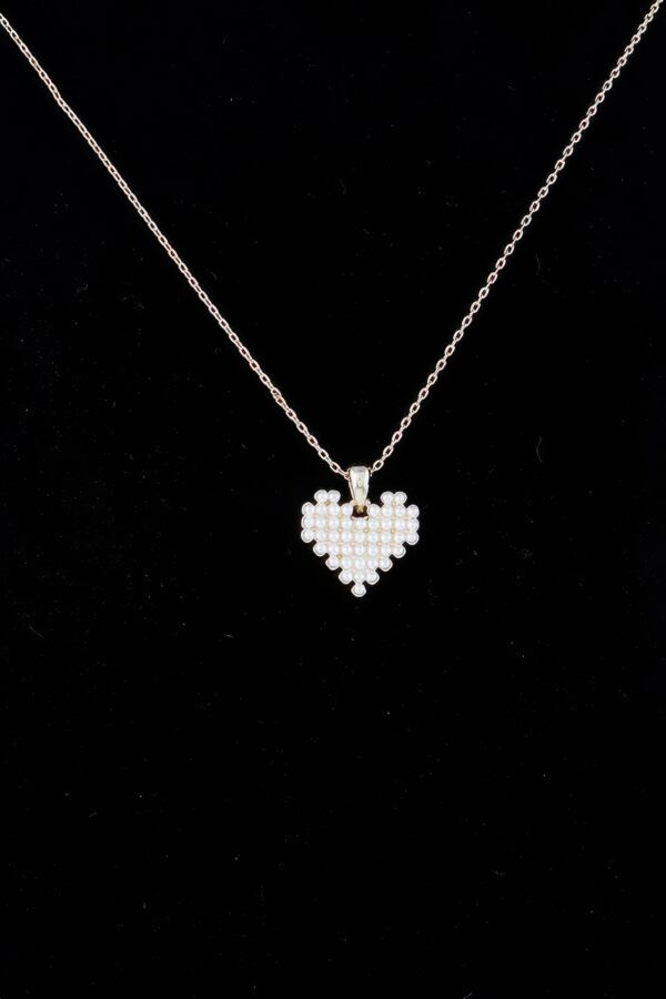 Block Pearl Heart Necklace – Gold Cream Pendant
