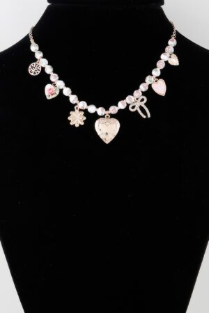 Vintage-Inspired Heart Charm Necklace – Pink & Gold