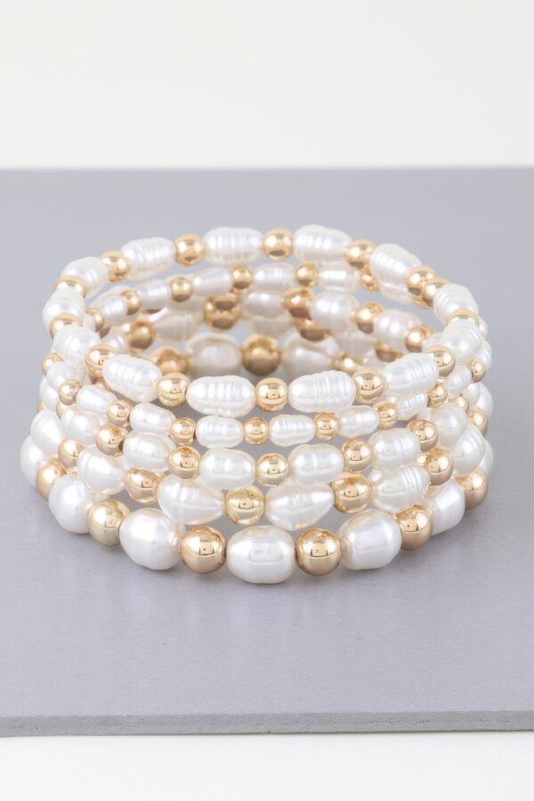 Ribbed Pearl Beaded Bracelet – Gold Cream