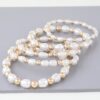 Ribbed Pearl Beaded Bracelet – Gold Cream