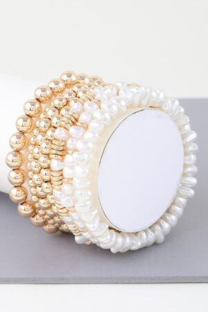 Multi-Pearl Beaded Bracelet – Adjustable, Gold or Silver Cream