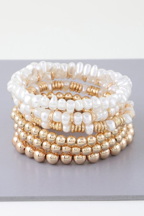 Multi-Pearl Beaded Bracelet – Adjustable, Gold or Silver Cream
