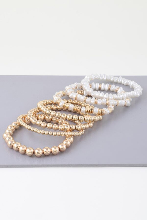 Multi-Pearl Beaded Bracelet – Adjustable, Gold or Silver Cream
