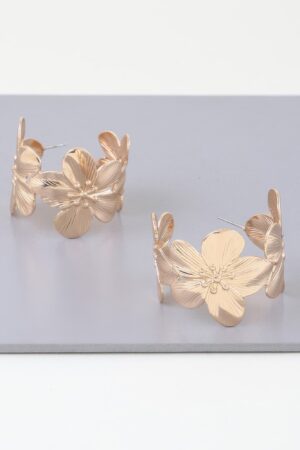 Gold Floral Hoop Earrings – Delicate Petal Accents