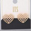Quilted Heart Pearl Stud Earrings – 0.8″