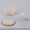 Quilted Heart Pearl Stud Earrings – 0.8″