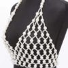 Faux Pearl Halter Neck Top – Pearl-Trimmed Cream