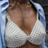 Faux Pearl Bra Top – PVC Pearl-Embellished Crop (Cream)