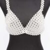 Faux Pearl Bra Top – PVC Pearl-Embellished Crop (Cream)