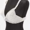 Faux Pearl Bra Top – PVC Pearl-Embellished Crop (Cream)