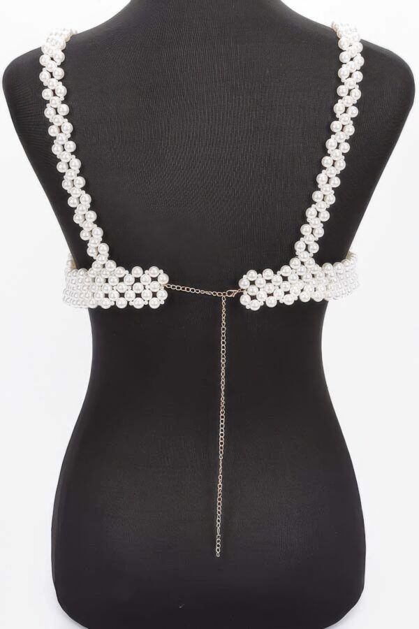 Faux Pearl Bra Top – PVC Pearl-Embellished Crop (Cream)