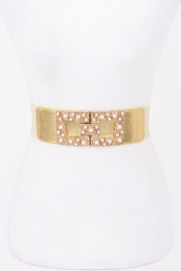 Pearl Metal Buckle Elastic Belt – Chic Waist Accent