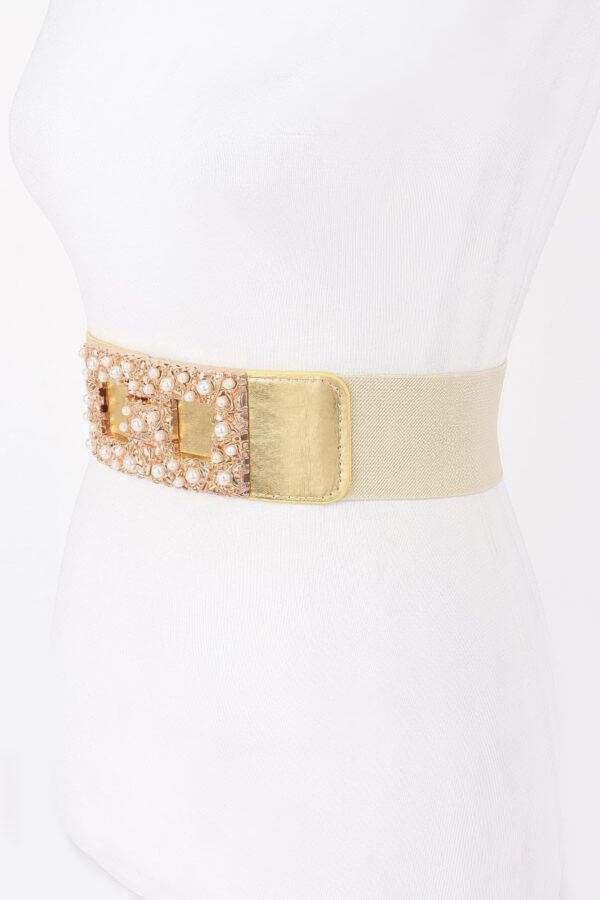 Pearl Metal Buckle Elastic Belt – Chic Waist Accent