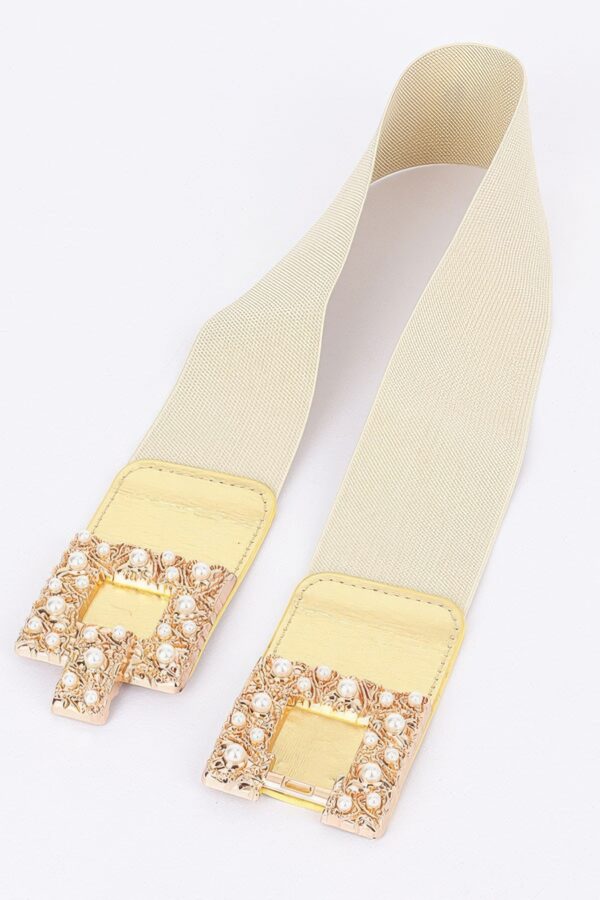 Pearl Metal Buckle Elastic Belt – Chic Waist Accent